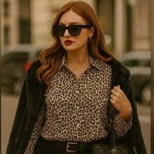 NWOT Talbots Leopard Print Long Sleeve Button-Up Shirt Blouse 4